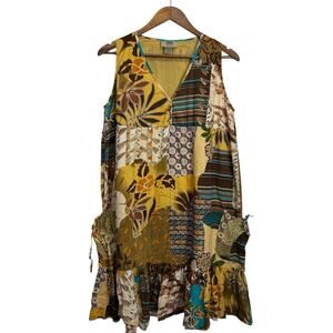 Vasna Patchwork Mixed Media Printed Boho Dress with pockets Hippie Cotton